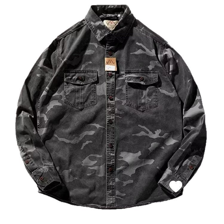 Washed Camouflage Collar Casual Jacket