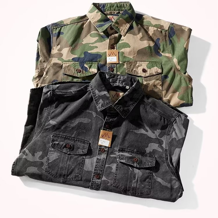 Washed Camouflage Collar Casual Jacket