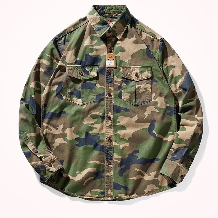 Washed Camouflage Collar Casual Jacket