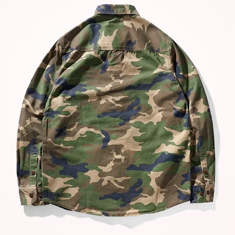 Washed Camouflage Collar Casual Jacket