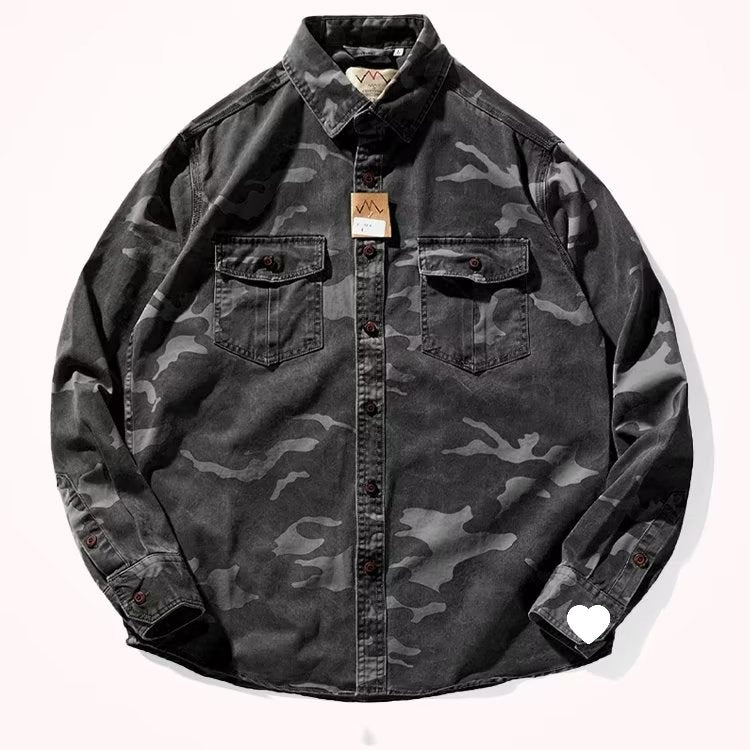 Washed Camouflage Collar Casual Jacket