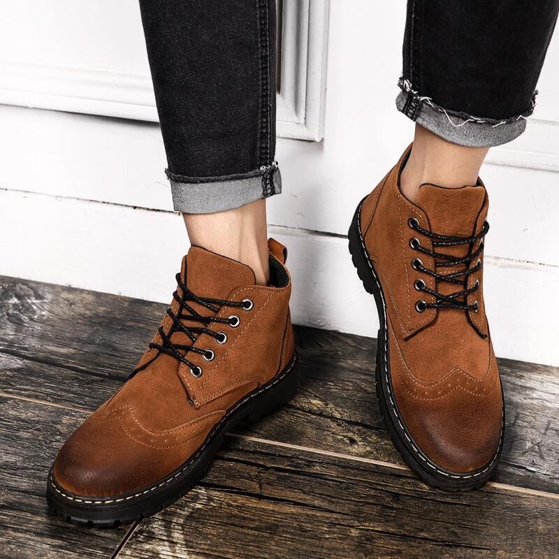 Men's Sand Color High-top Hiking Boots